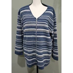 Vintage Spunky Zip-up Sweater Knit Blue Striped Sweater Size 1X
